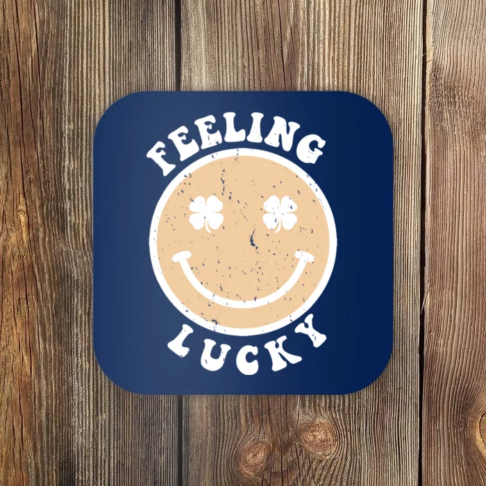 Shamrock Feeling Lucky Retro Smiley Coaster