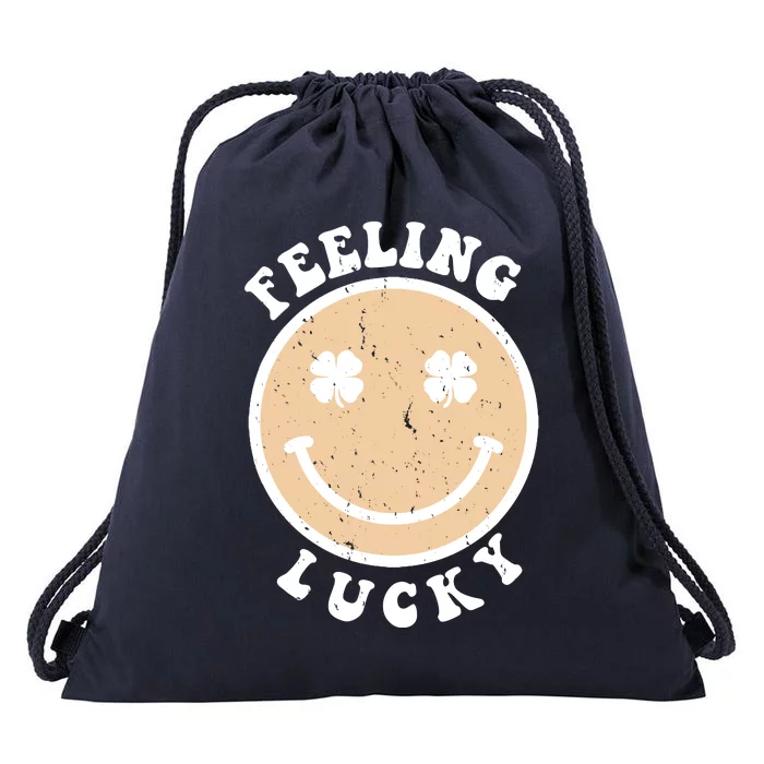 Shamrock Feeling Lucky Retro Smiley Drawstring Bag