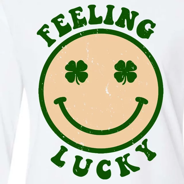 Shamrock Feeling Lucky Retro Smiley Womens Cotton Relaxed Long Sleeve T-Shirt