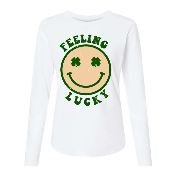 Shamrock Feeling Lucky Retro Smiley Womens Cotton Relaxed Long Sleeve T-Shirt