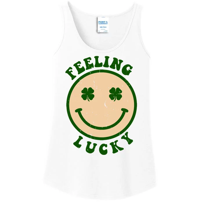 Shamrock Feeling Lucky Retro Smiley Ladies Essential Tank