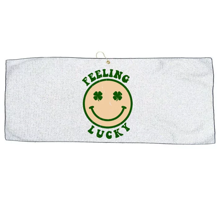 Shamrock Feeling Lucky Retro Smiley Large Microfiber Waffle Golf Towel