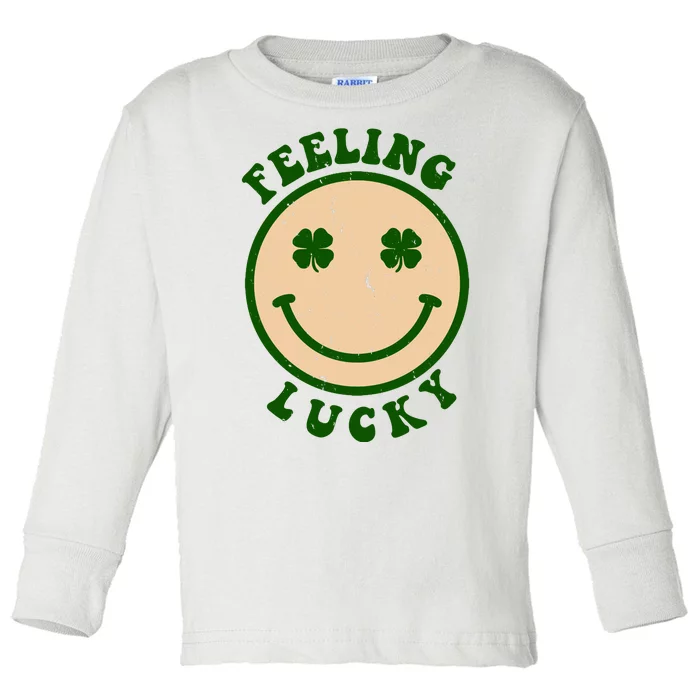 Shamrock Feeling Lucky Retro Smiley Toddler Long Sleeve Shirt