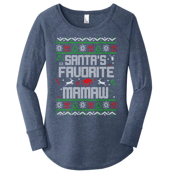 SantaS Favorite Mamaw Gift Ugly Christmas Gift Women's Perfect Tri Tunic Long Sleeve Shirt