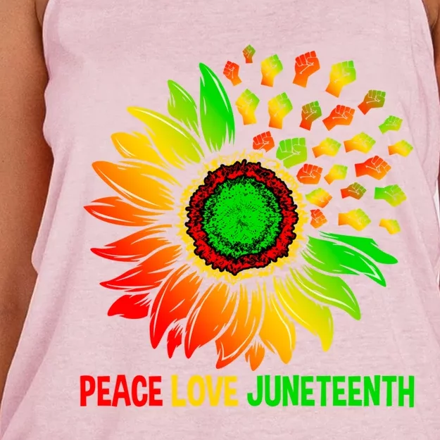 Sunflower Fist Melanin Black History Peace Love Juneteenth Meaningful Gift Women's Knotted Racerback Tank