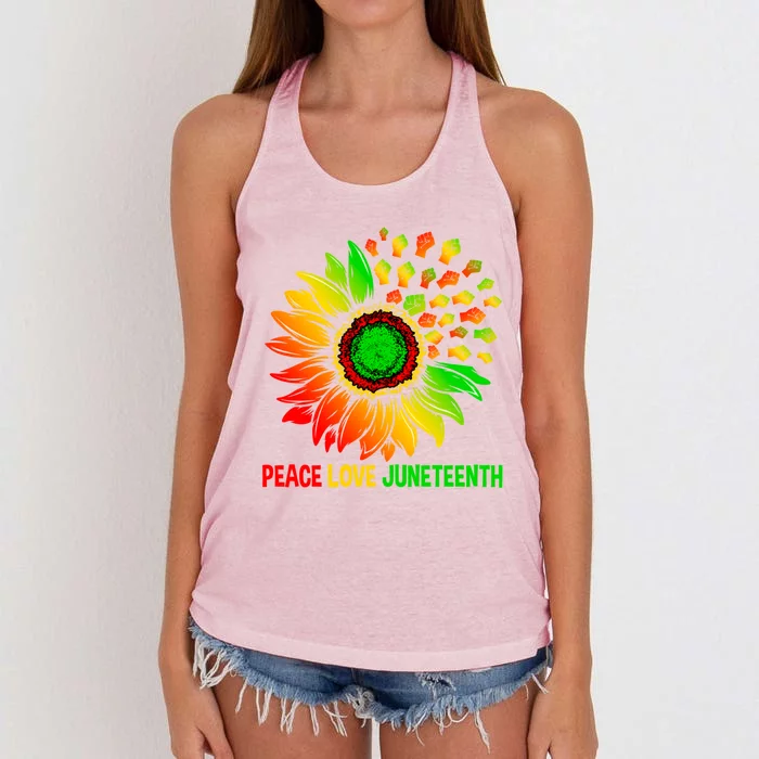 Sunflower Fist Melanin Black History Peace Love Juneteenth Meaningful Gift Women's Knotted Racerback Tank