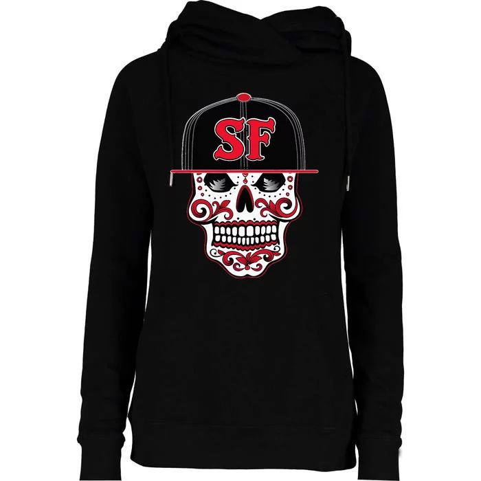 San Francisco Mexican Sugar Skull Design Bay Area Womens Funnel Neck Pullover Hood