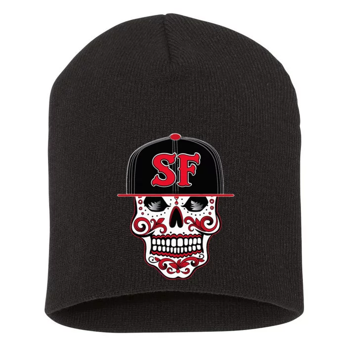 San Francisco Mexican Sugar Skull Design Bay Area Short Acrylic Beanie