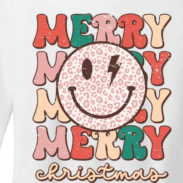 Smiley Face Merry Christmas Womens CVC Long Sleeve Shirt