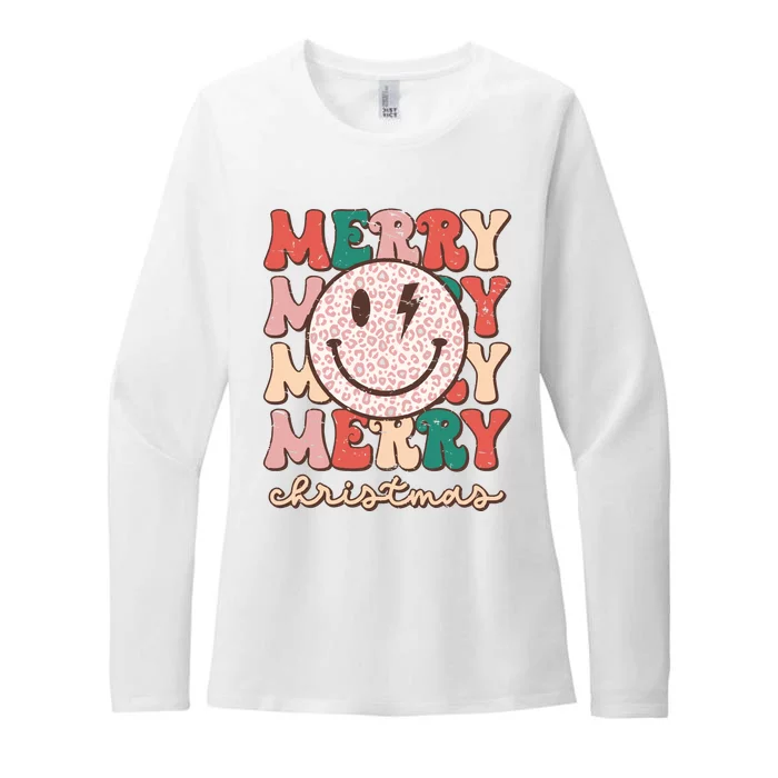 Smiley Face Merry Christmas Womens CVC Long Sleeve Shirt