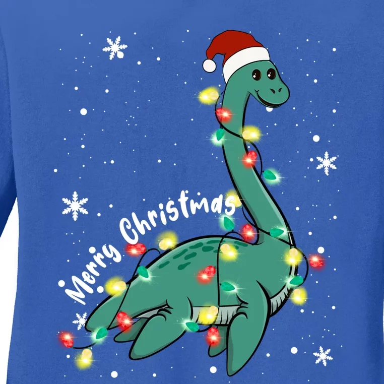 Snow Flakes Merry Christmas Plesiosaur Gift Ladies Long Sleeve Shirt