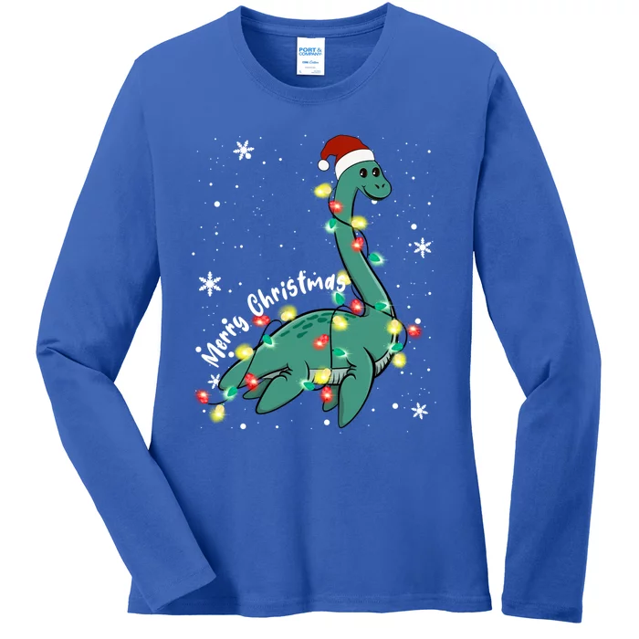 Snow Flakes Merry Christmas Plesiosaur Gift Ladies Long Sleeve Shirt