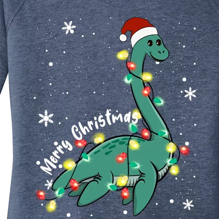 Snow Flakes Merry Christmas Plesiosaur Gift Women's Perfect Tri Tunic Long Sleeve Shirt