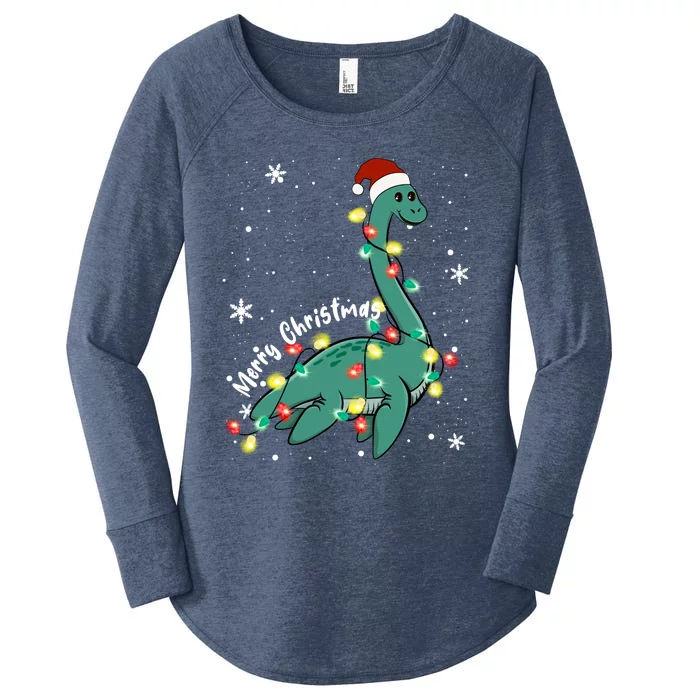 Snow Flakes Merry Christmas Plesiosaur Gift Women's Perfect Tri Tunic Long Sleeve Shirt