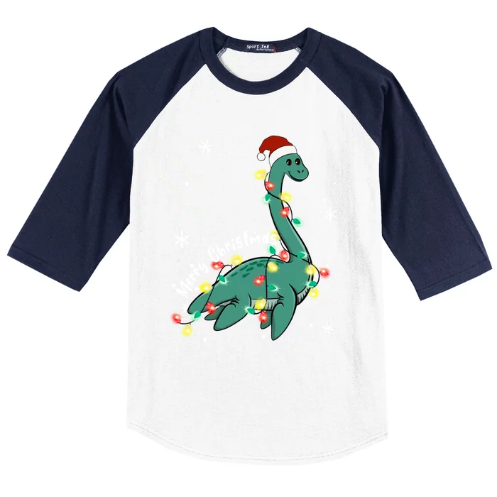 Snow Flakes Merry Christmas Plesiosaur Gift Baseball Sleeve Shirt