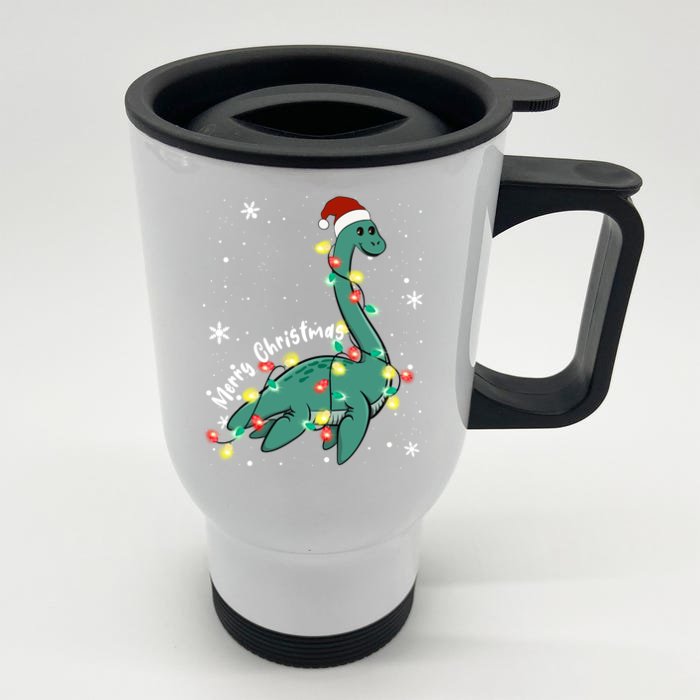 Snow Flakes Merry Christmas Plesiosaur Gift Front & Back Stainless Steel Travel Mug