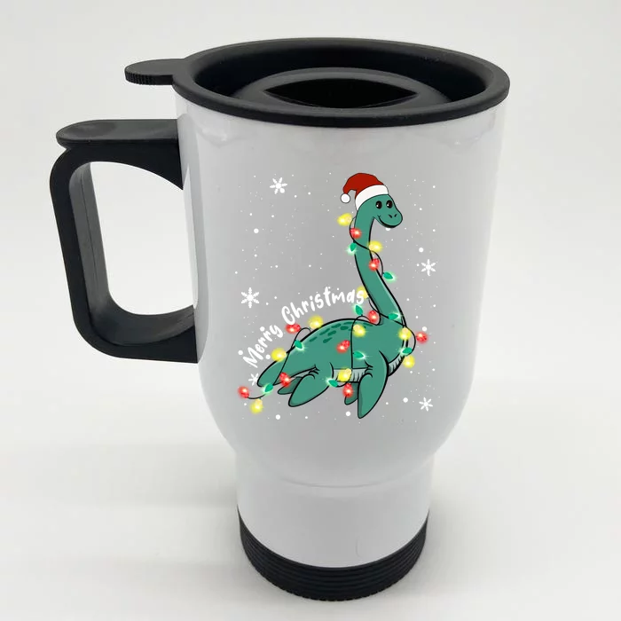 Snow Flakes Merry Christmas Plesiosaur Gift Front & Back Stainless Steel Travel Mug