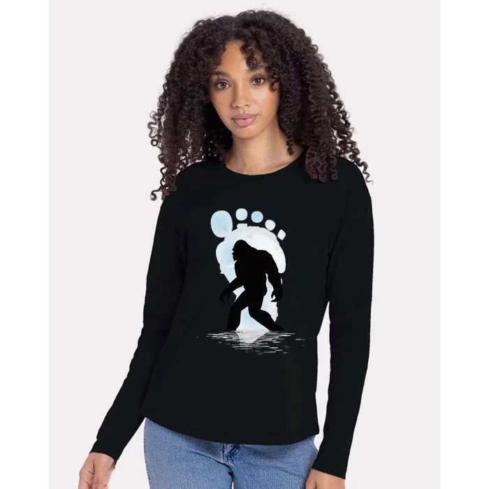 Sasquatch Footprint Moon Light Bigfoot Lovers Gifts Womens Cotton Relaxed Long Sleeve T-Shirt