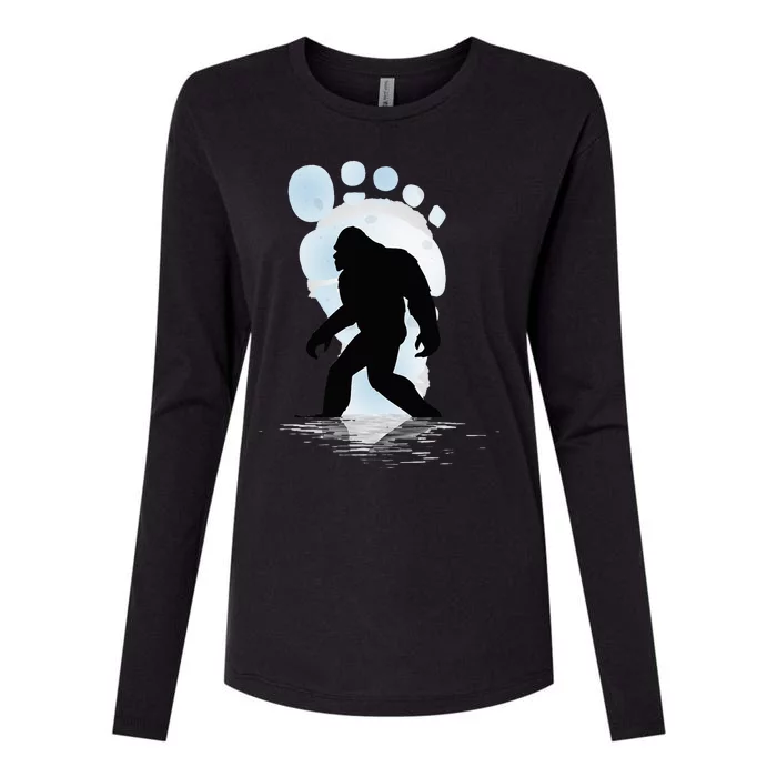 Sasquatch Footprint Moon Light Bigfoot Lovers Gifts Womens Cotton Relaxed Long Sleeve T-Shirt