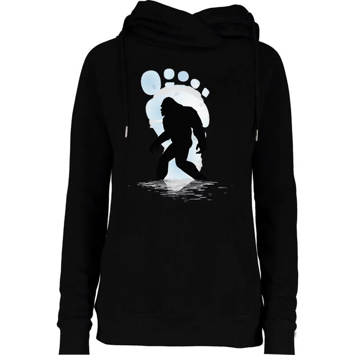 Sasquatch Footprint Moon Light Bigfoot Lovers Gifts Womens Funnel Neck Pullover Hood