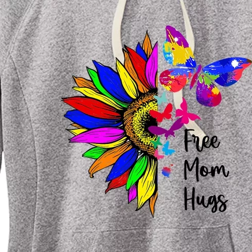 Sunflower Free Mom Hugs Butterfly Lgbt Pride Month Women's Fleece Hoodie