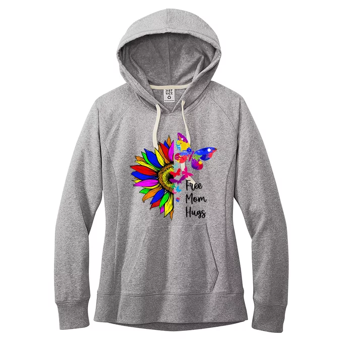 Sunflower Free Mom Hugs Butterfly Lgbt Pride Month Women's Fleece Hoodie