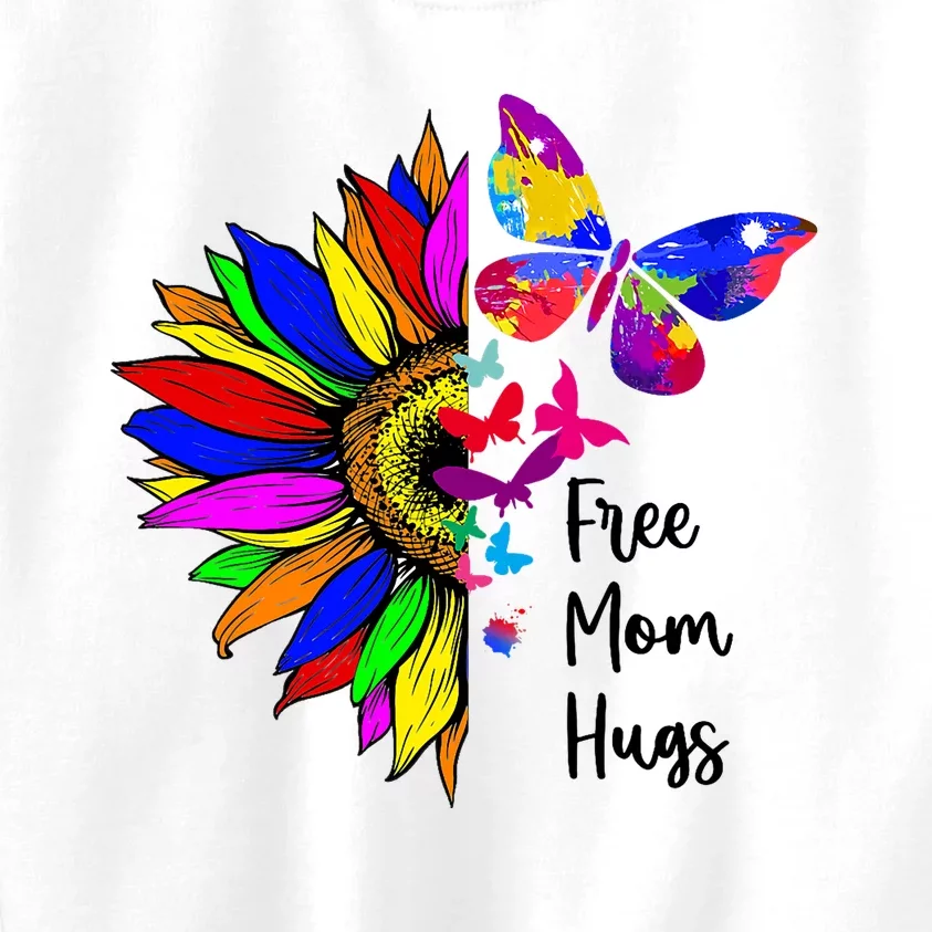 Sunflower Free Mom Hugs Butterfly Lgbt Pride Month Kids Sweatshirt