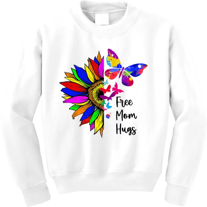 Sunflower Free Mom Hugs Butterfly Lgbt Pride Month Kids Sweatshirt