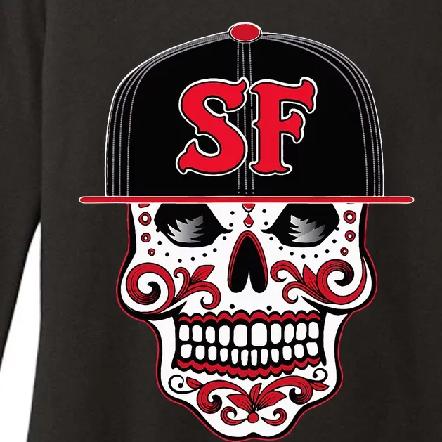 San Francisco Mexican Sugar Skull Design Bay Area Womens CVC Long Sleeve Shirt