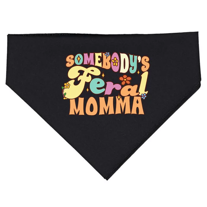 SomebodyS Feral Momma Funny Family Pun Groovy Mom Floral USA-Made Doggie Bandana