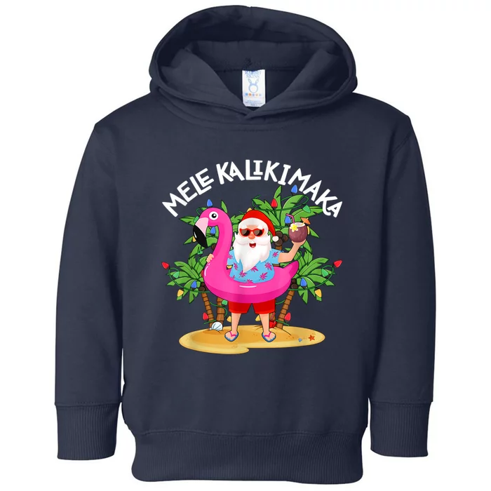 Santa Flamingo Mele Kalikimaka Tropical Christmas Hawaiian Toddler Hoodie