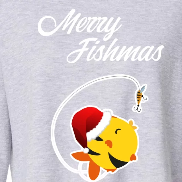 S Funny Merry Fishmas Gift Cropped Pullover Crew