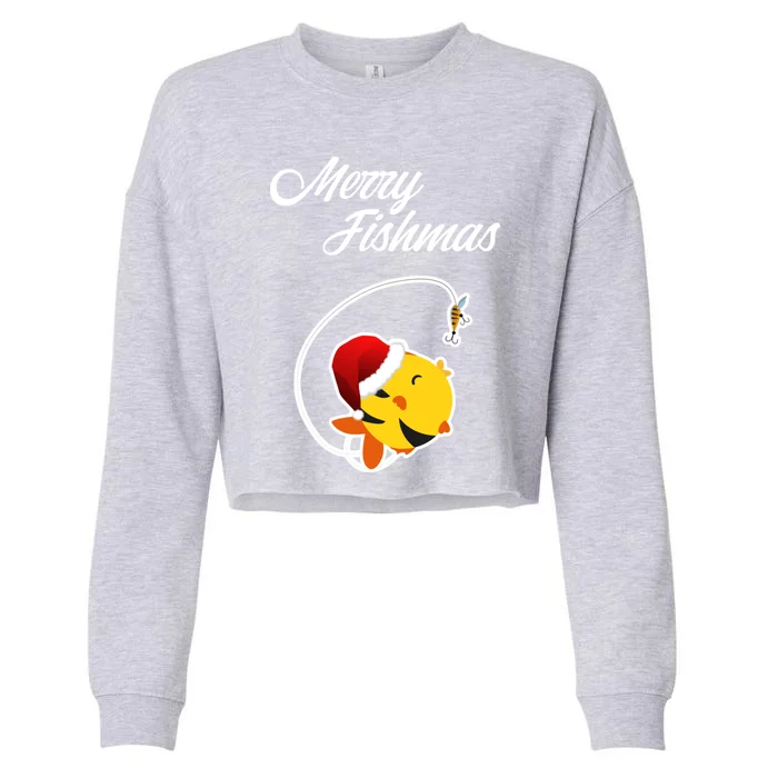 S Funny Merry Fishmas Gift Cropped Pullover Crew