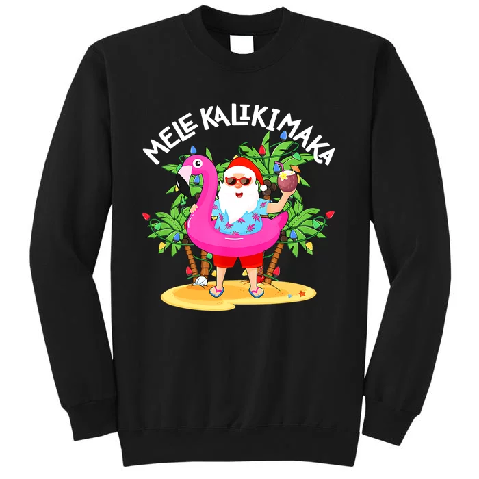 Santa Flamingo Mele Kalikimaka Tropical Christmas Hawaiian Sweatshirt