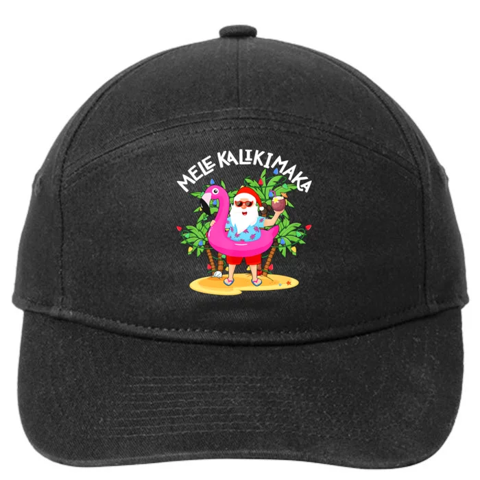 Santa Flamingo Mele Kalikimaka Tropical Christmas Hawaiian 7-Panel Snapback Hat