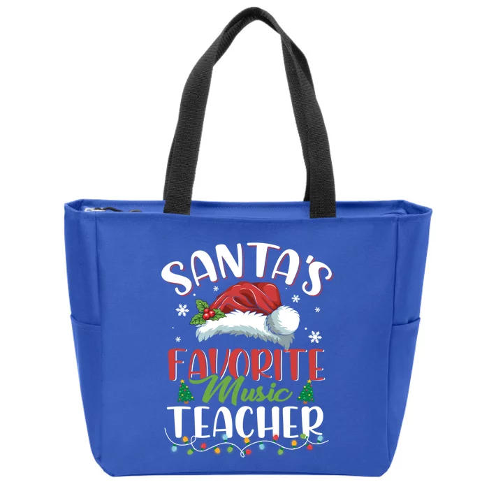 SantaS Favorite Music Teacher Christmas Santa Hat Gift Zip Tote Bag