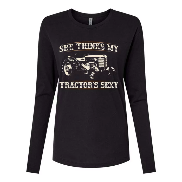 She Finds My Tractors Sexy I Funny Farmer Womens Cotton Relaxed Long Sleeve T-Shirt