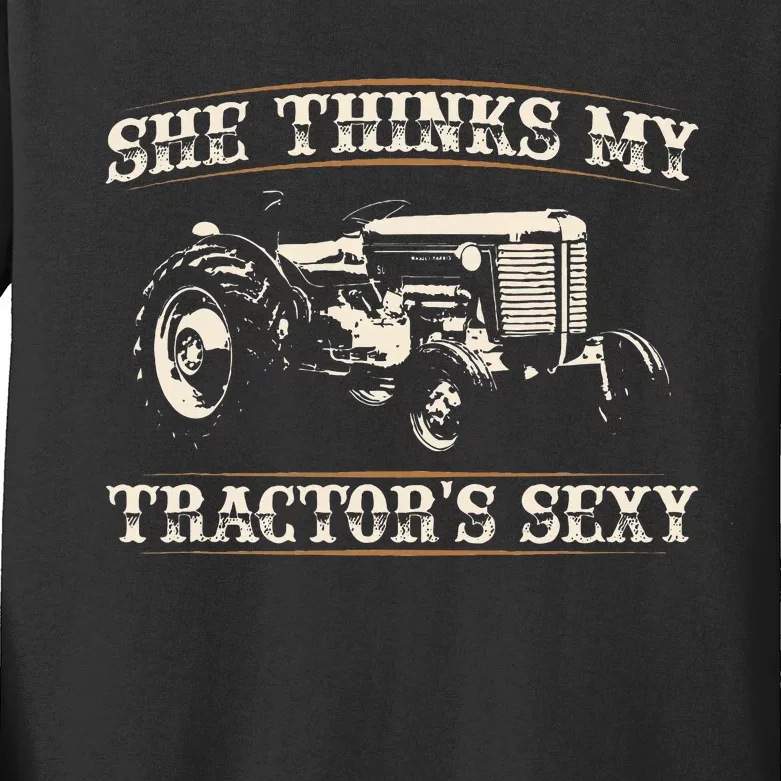 She Finds My Tractors Sexy I Funny Farmer Kids Long Sleeve Shirt