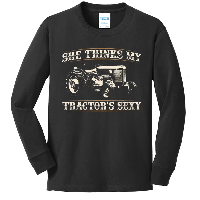 She Finds My Tractors Sexy I Funny Farmer Kids Long Sleeve Shirt