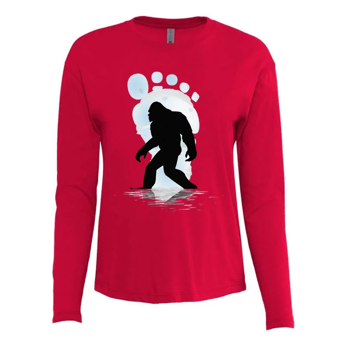 Sasquatch Footprint Moon Light Bigfoot Lovers Gifts Womens Cotton Relaxed Long Sleeve T-Shirt