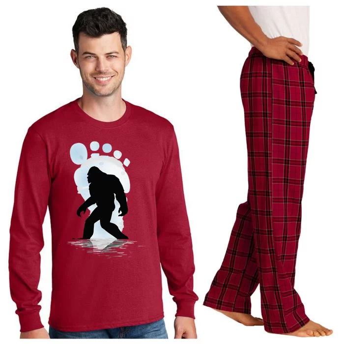 Sasquatch Footprint Moon Light Bigfoot Lovers Gifts Long Sleeve Pajama Set