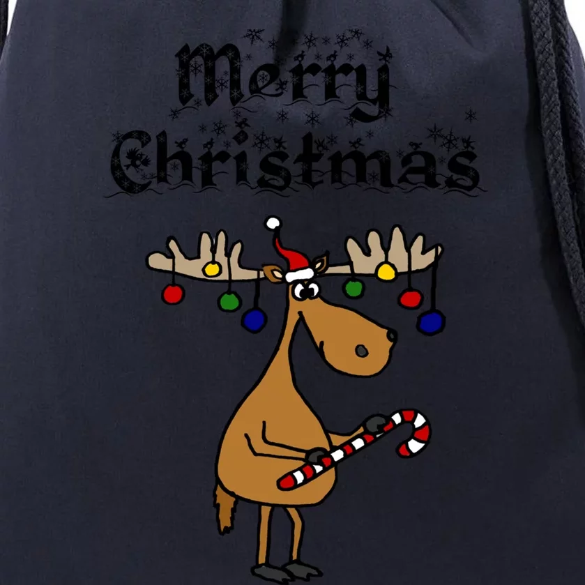 Smileteesxmasa Funny Moose With Ornats Christmas Cartoon Gift Drawstring Bag