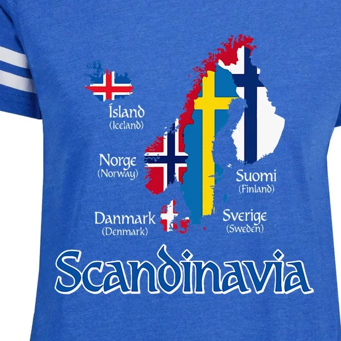 Scandinavia Flags Map Enza Ladies Jersey Football T-Shirt