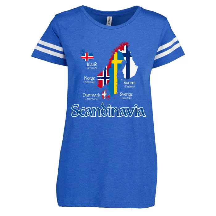 Scandinavia Flags Map Enza Ladies Jersey Football T-Shirt