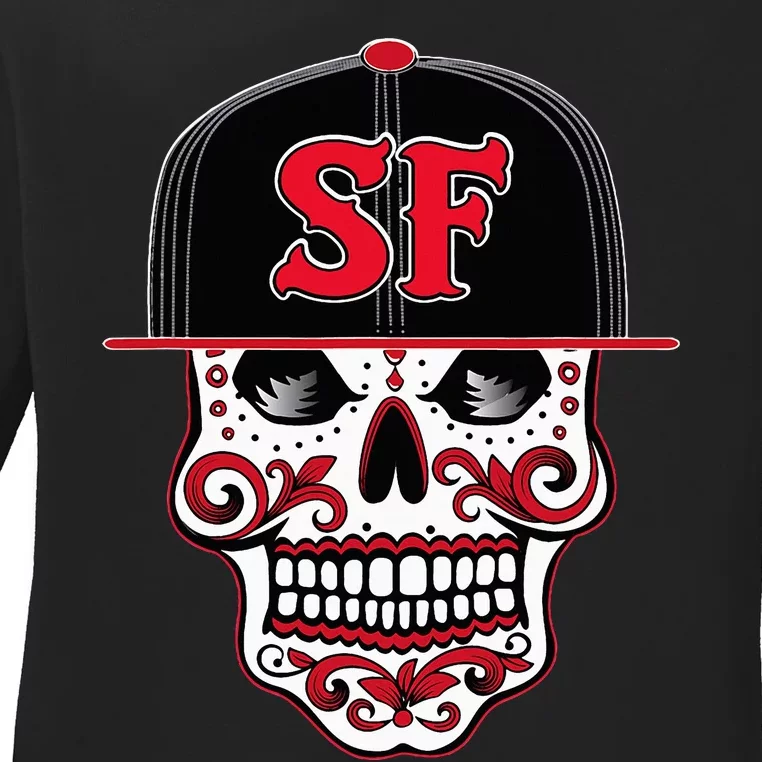 San Francisco Mexican Sugar Skull Design Bay Area Ladies Long Sleeve Shirt