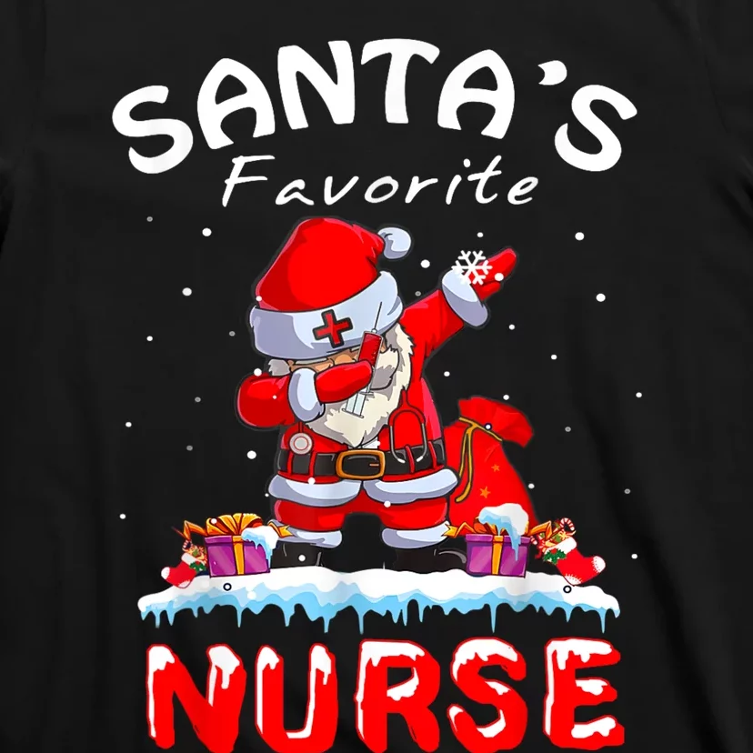 SantaS Favorite Nurse Christmas Funny Dabbing Santa T-Shirt