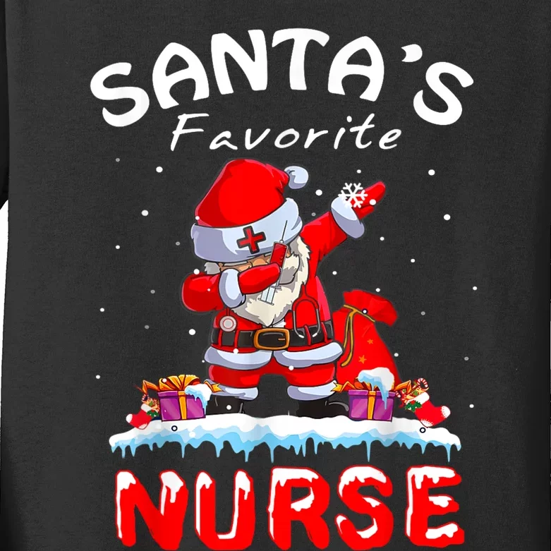 SantaS Favorite Nurse Christmas Funny Dabbing Santa Kids Long Sleeve Shirt