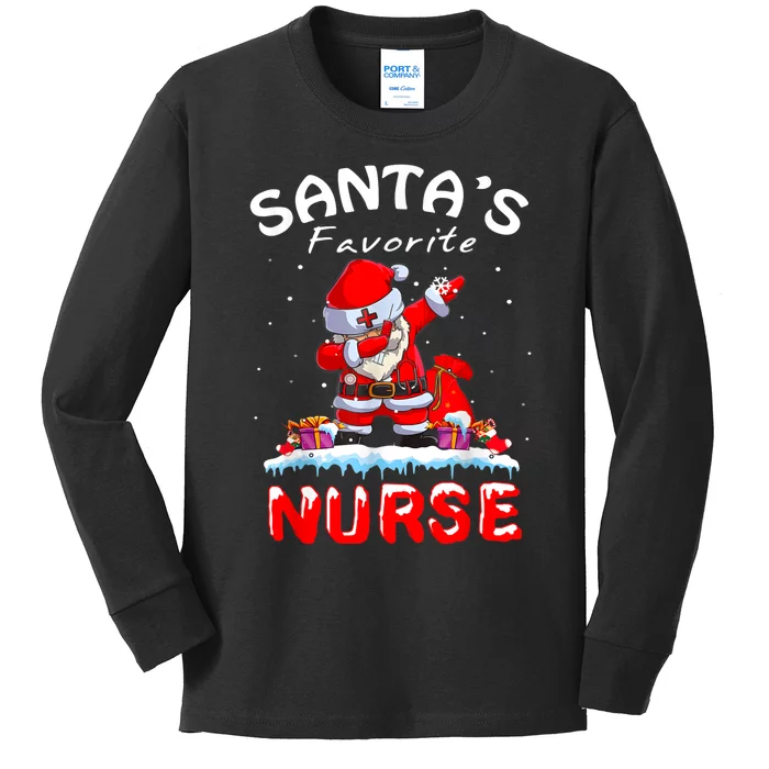 SantaS Favorite Nurse Christmas Funny Dabbing Santa Kids Long Sleeve Shirt