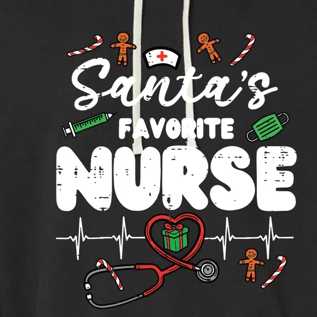 Santas Favorite Nurse Christmas Xmas Nursing Scrub Top Women Garment-Dyed Fleece Hoodie