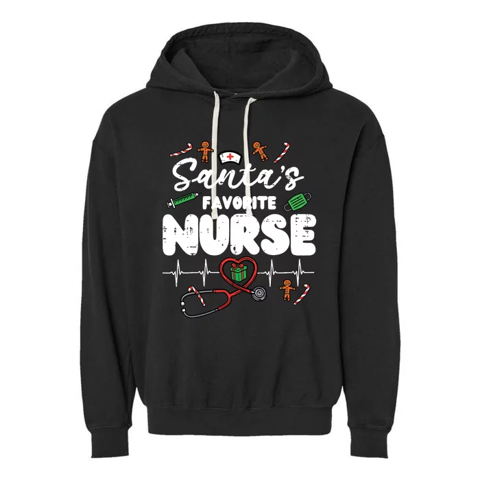 Santas Favorite Nurse Christmas Xmas Nursing Scrub Top Women Garment-Dyed Fleece Hoodie